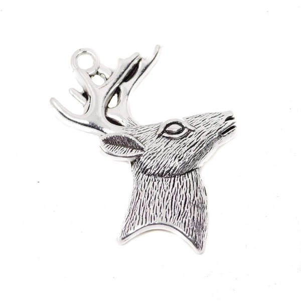 2 Deer Charms Antique Silver Tone Pendant