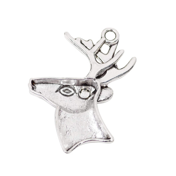 2 Deer Charms Antique Silver Tone Pendant