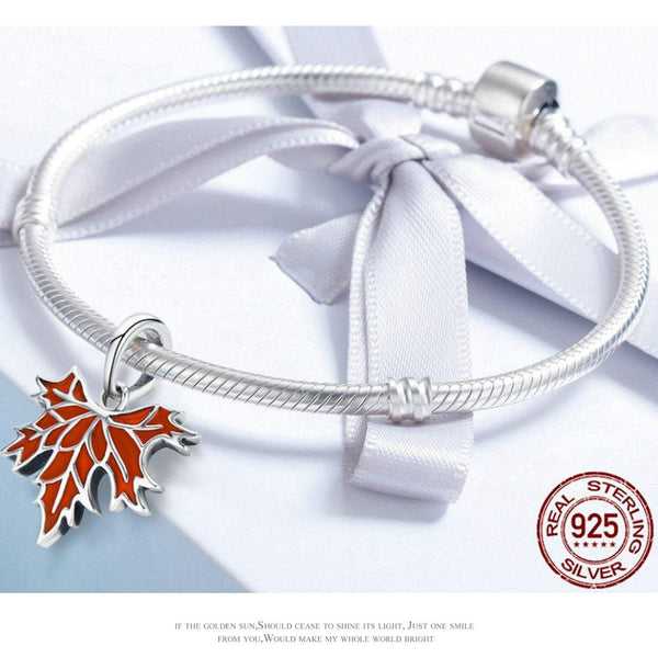 925 Sterling Silver Maple Charm Bead Fits Pandora Charm Bracelet Pendant