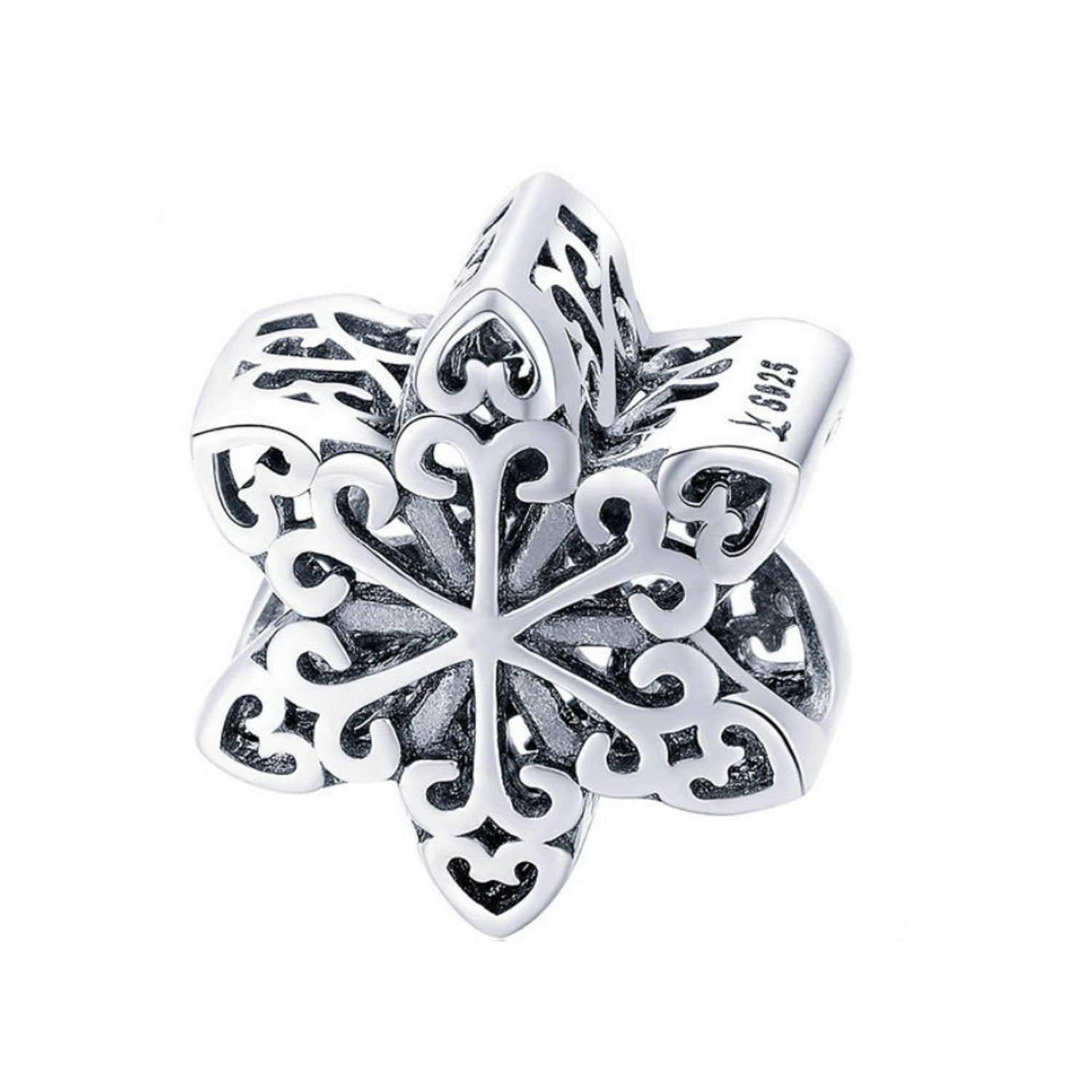 925 Sterling Silver Snowflake Charm Bead for Bracelet Pendant