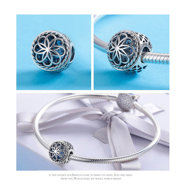 925 Sterling Silver Flower Charm Bead Fits Pandora Charm Bracelet Pendant