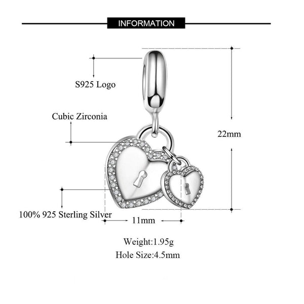 925 Sterling Silver Heart Charm Bead Fits Pandora Charm Bracelet Pendant