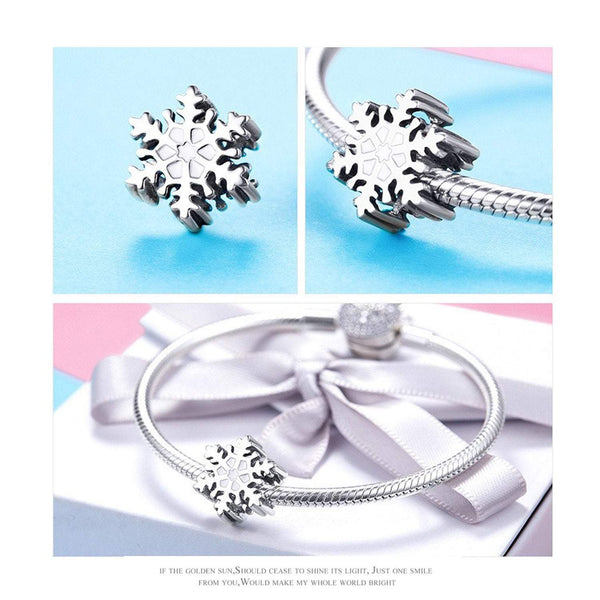 925 Sterling Silver Snowflake Charm Bead Fits Pandora Charm Bracelet Pendant