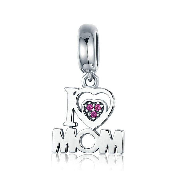 925 Sterling Silver I Love Mom Charm Bead for Bracelet Pendant