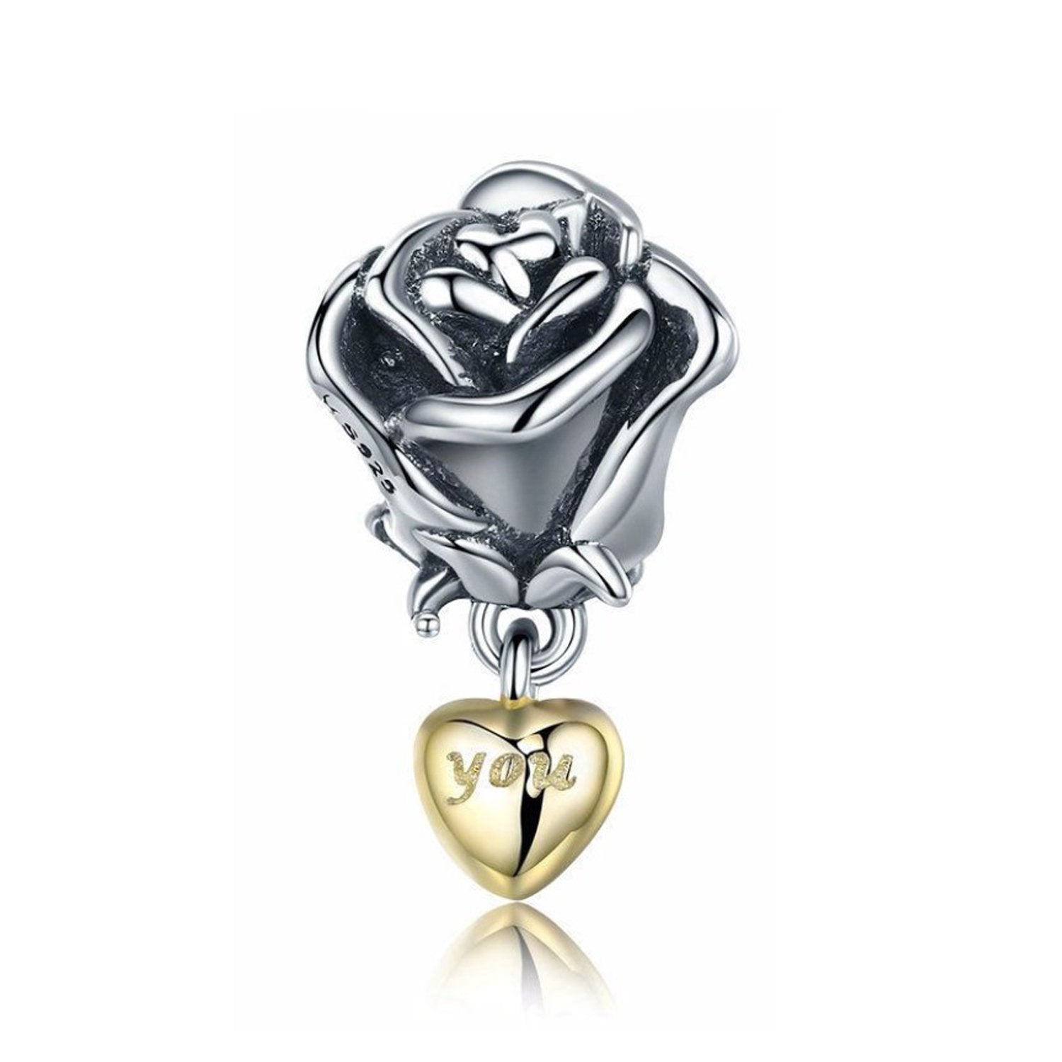 925 Sterling Silver Rose For You Charm Bead Fits Pandora Charm Bracelet Pendant