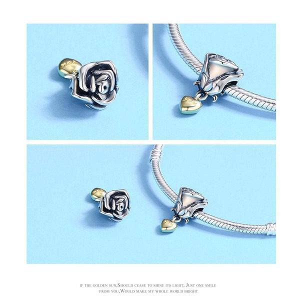 925 Sterling Silver Rose For You Charm Bead Fits Pandora Charm Bracelet Pendant