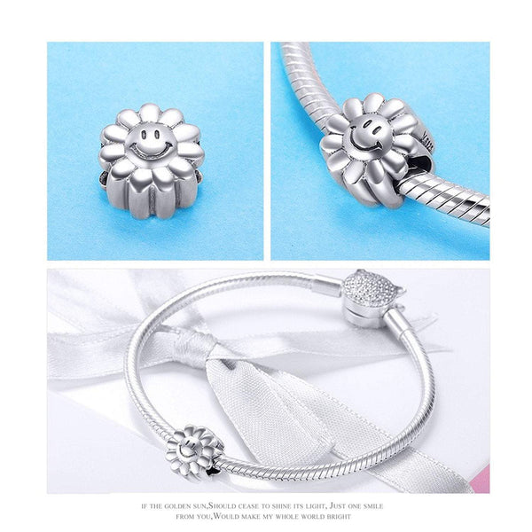 925 Sterling Silver Sun Flower Charm Bead Fits Pandora Charm Bracelet Pendant