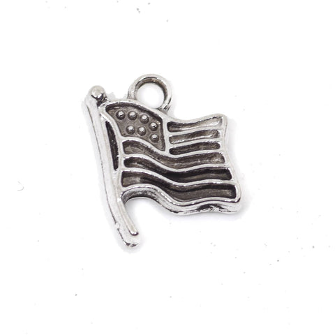 10 America Flag Charms Antique Silver Tone Pendant