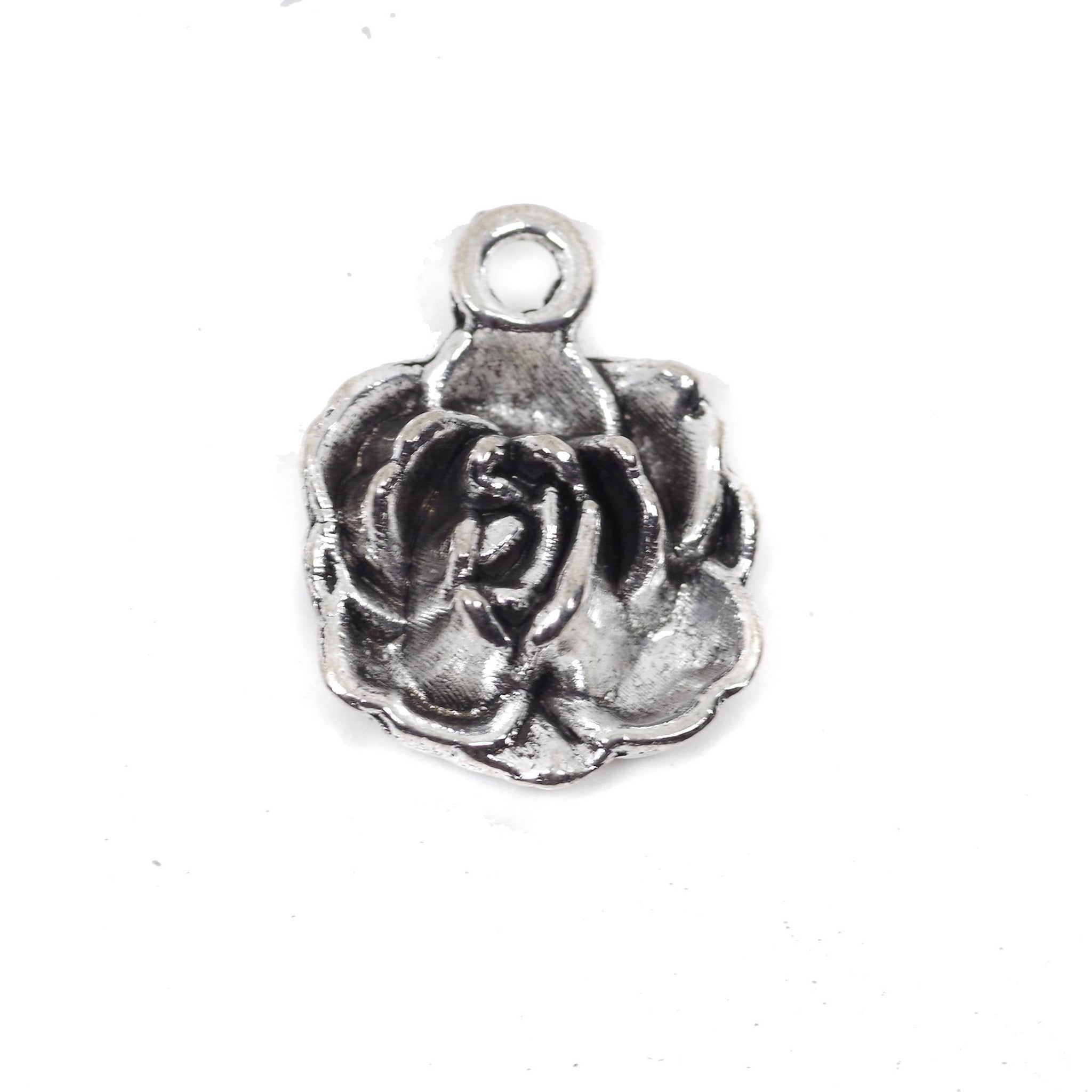 10 Flower Charms Antique Silver Tone Pendant