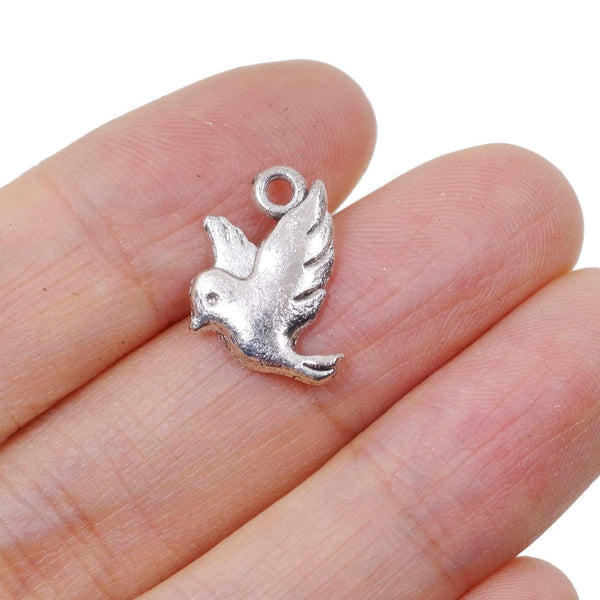 10 Bird Charms Antique Silver Tone Pendant