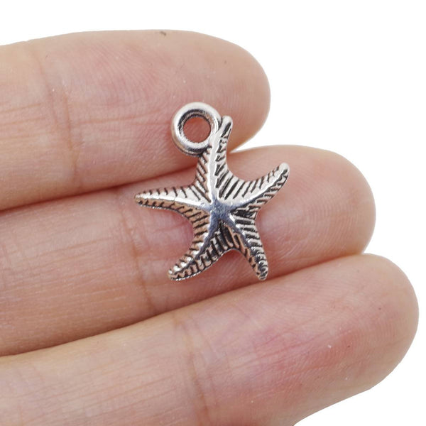 10 Starfish Charms Antique Silver Tone Pendant