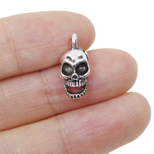 10 Skull Charms Antique Silver Tone Pendant