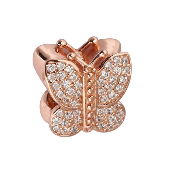 Rose Gold Butterfly Pandora Charm 925 Sterling Sliver Spacer Bead Fits Pandora Bracelet Rose Gold and Silver