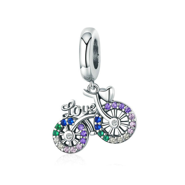 925 Sterling Silver Bike Charm Bead for Bracelet Pendant