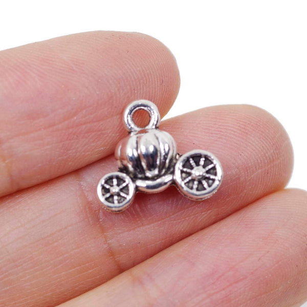 10 Pumpkin Car Charm Charms Antique Silver Tone Pendant