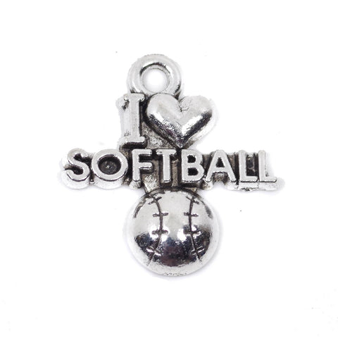 10 I Love Softball Charm Charms Antique Silver Tone Pendant