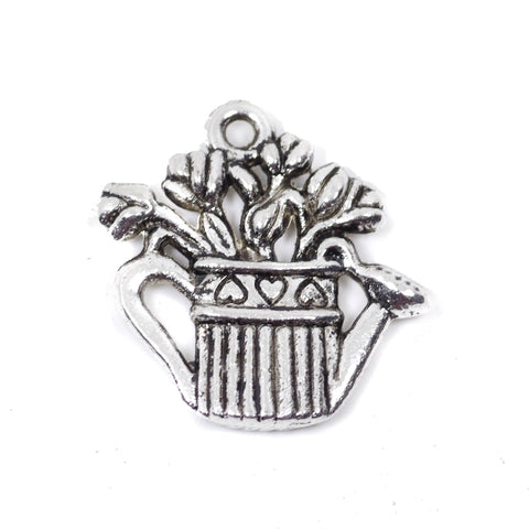 10 Plant Basket Charm Charms Antique Silver Tone Pendant