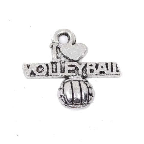 10 I Love Volleyball Charm Charms Antique Silver Tone Pendant