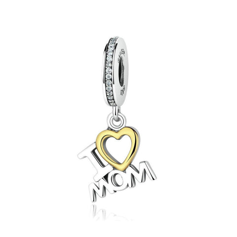 925 Sterling Silver I Love Mom Charm Bead for Bracelet Pendant