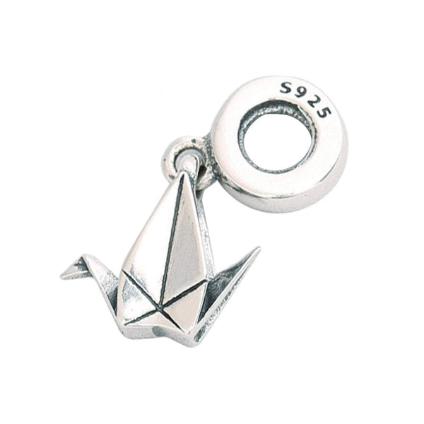 925 Sterling Silver Crane Charm Bead Fits Pandora Charm Bracelet Pendant