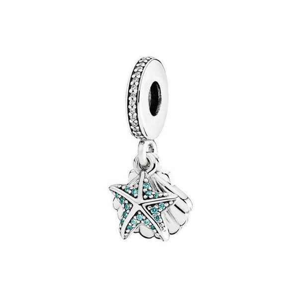 925 Sterling Silver Starfish and Shell Charm Bead for Charm Bracelet Pendant