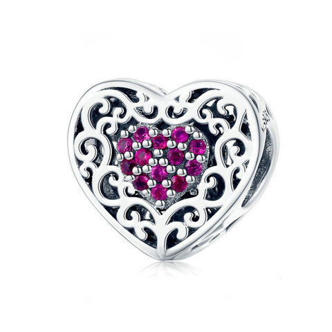 925 Sterling Silver Pink Heart Charm Bead Fits Pandora Charm Bracelet Pendant