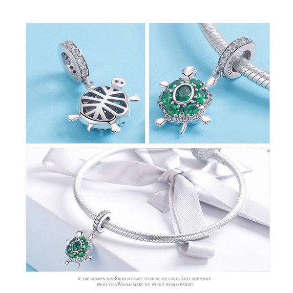 925 Sterling Silver Green Turtle Charm Bead Fits Pandora Charm Bracelet Pendant