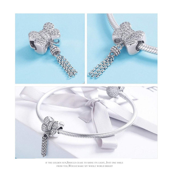 925 Sterling Silver Bow Charm Bead Fits Pandora Charm Bracelet Pendant