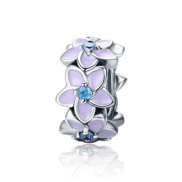 925 Sterling Silver Purple Flower Charm Bead Fits Pandora Charm Bracelet Pendant