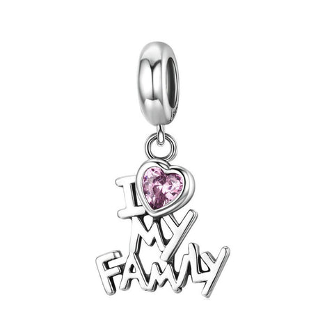 925 Sterling Silver I Love My Family Charm Bead for Charm Bracelet Pendant