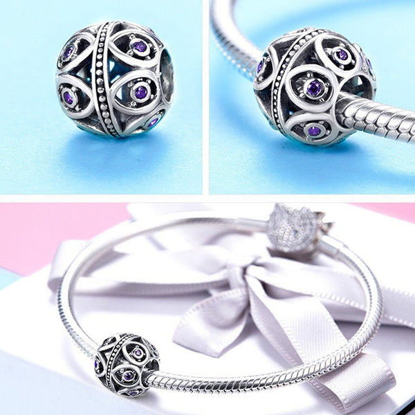 925 Sterling Silver Purple Charm Bead for Charm Bracelet Pendant