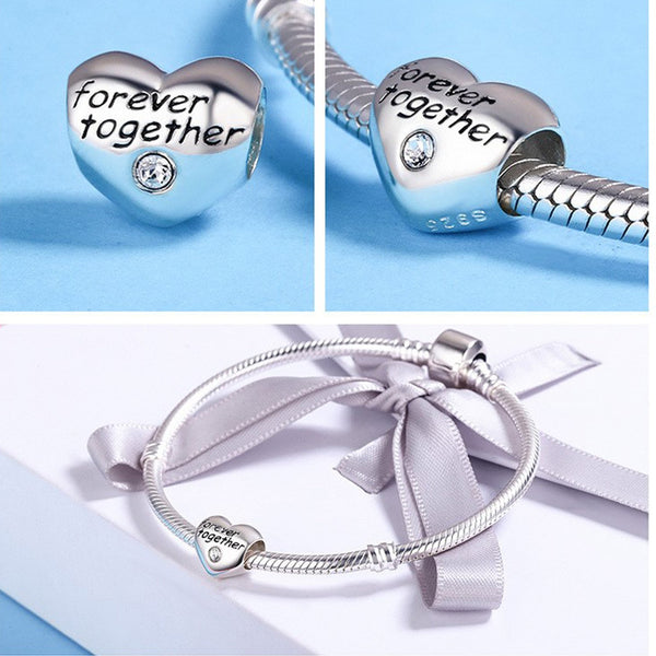 925 Sterling Silver Forever Together Charm Bead for Charm Bracelet Pendant