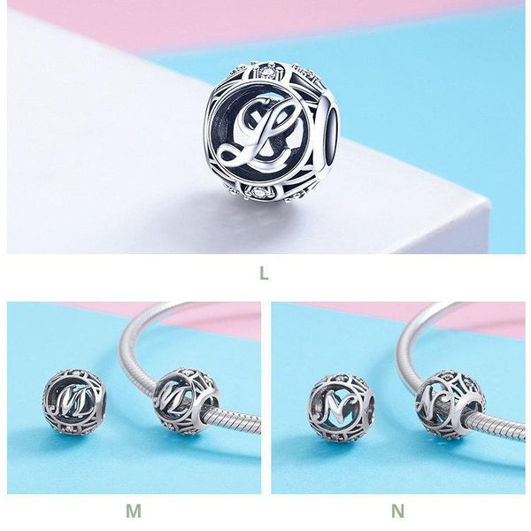 925 Sterling Silver Initial Charm Bead for Charm Bracelet Pendant