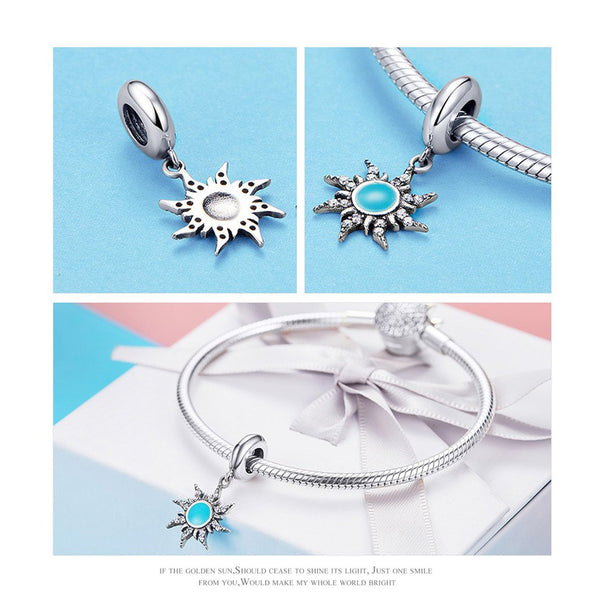 925 Sterling Silver Blue Sun Charm Bead for Charm Bracelet Pendant