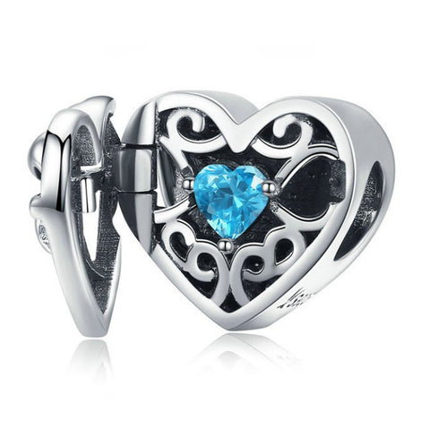 925 Sterling Silver Blue Heart Charm Bead for Charm Bracelet Pendant