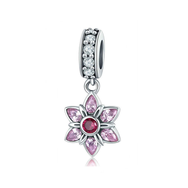 925 Sterling Silver Pink Cherry Blossom Charm Bead Fits Pandora Charm Bracelet Pendant