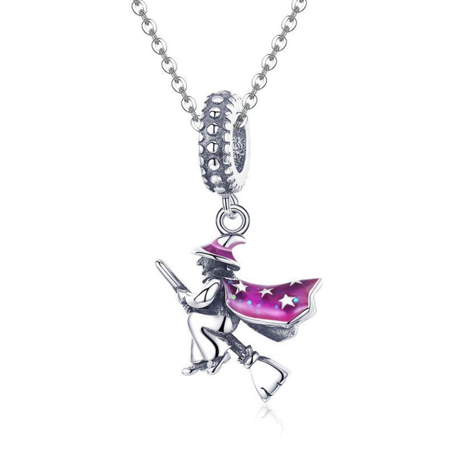 925 Sterling Silver Purple Witch Charm Bead Fits Pandora Charm Bracelet Pendant