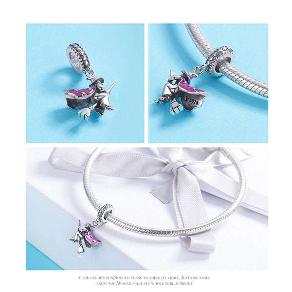 925 Sterling Silver Purple Witch Charm Bead Fits Pandora Charm Bracelet Pendant