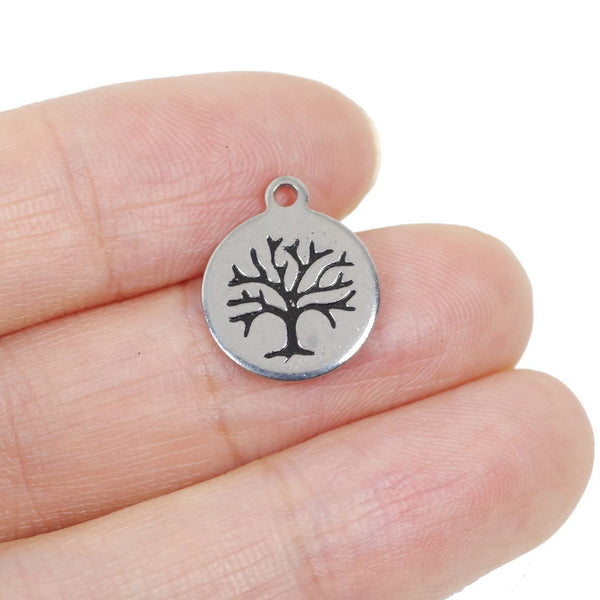 2 Pcs Family Tree Stainless Steel Charm