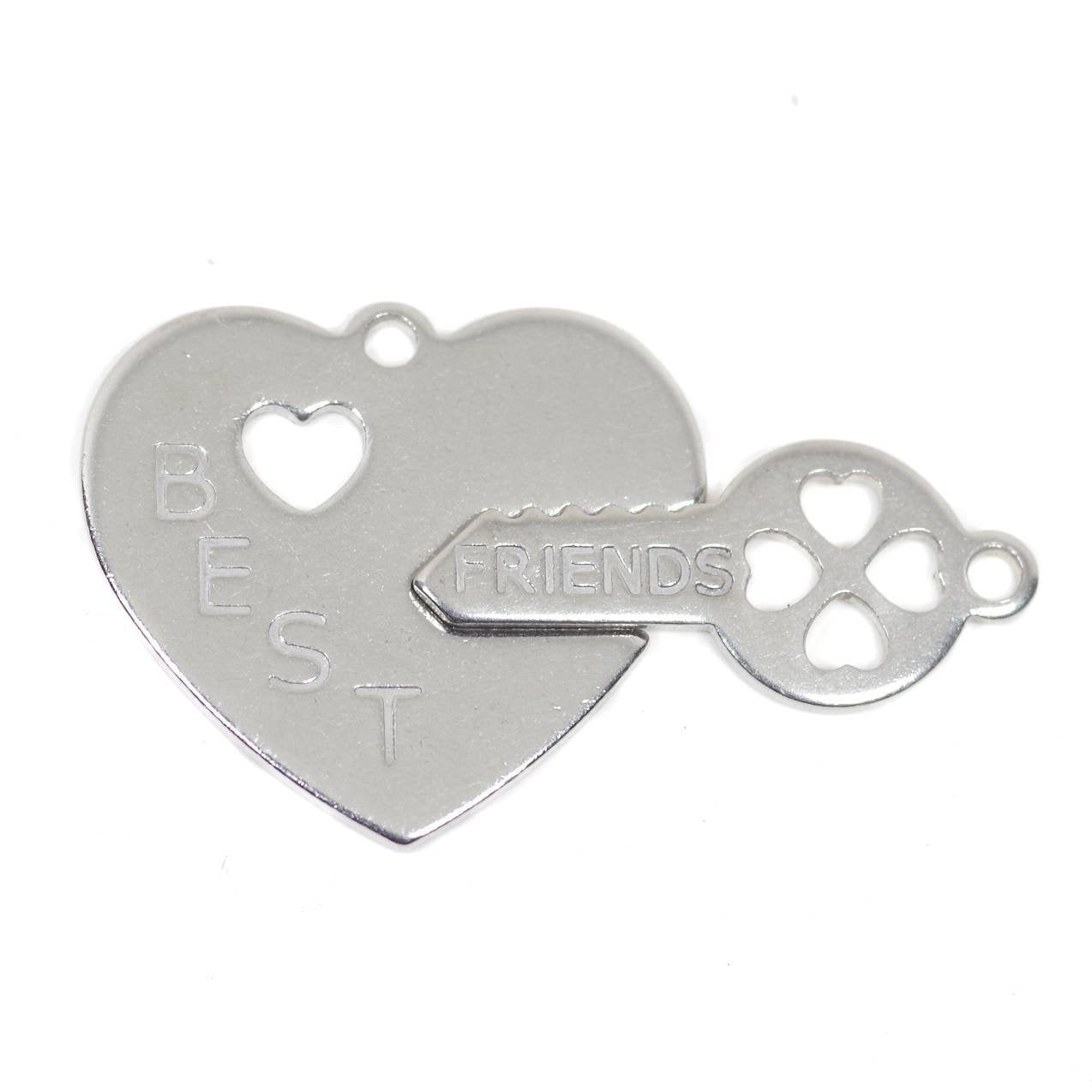 1 Set Best Friend Heart and Key Stainless Steel Charm