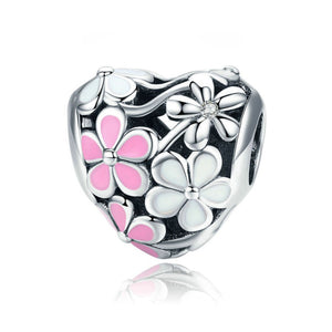 925 Sterling Silver Pink and White Flower Charm Bead Fits Pandora Charm Bracelet Pendant