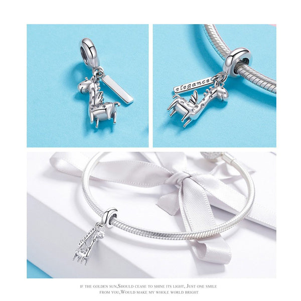 925 Sterling Silver Giraffe Charm Bead Fits Pandora Charm Bracelet Pendant