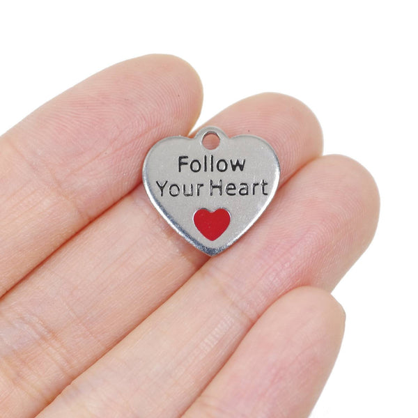 2 pcs Stainless Steel Charm - Follow Your Heart