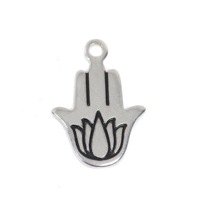 2 pcs Hamsa Hand with Lotus Stainless Steel Charm