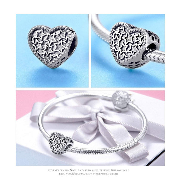 925 Sterling Silver Heart Dangle Charm Bead for Bracelet Pendant