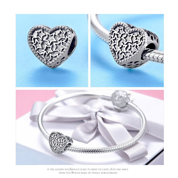 925 Sterling Silver Heart Dangle Charm Bead for Bracelet Pendant