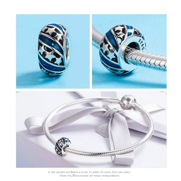 925 Sterling Silver Heart Blue Charm Bead for Bracelet Pendant