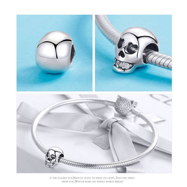 925 Sterling Silver Skull Charm Bead for Bracelet Pendant