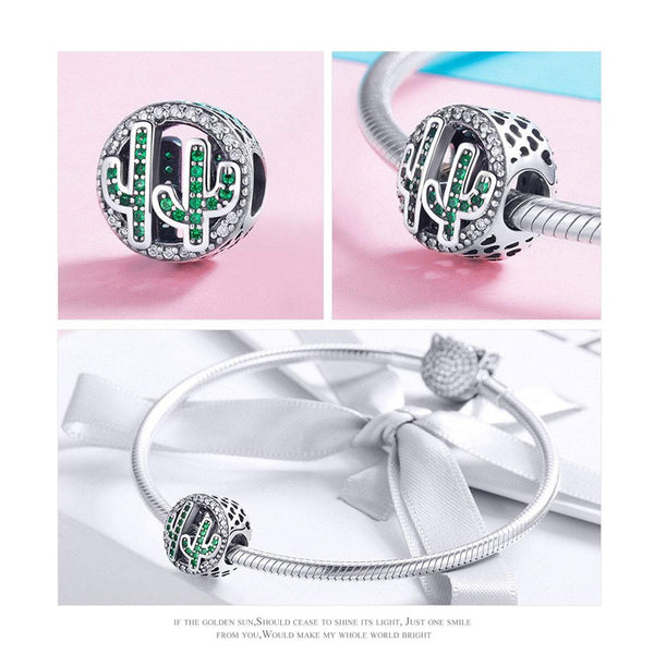 925 Sterling Silver Cactus Charm Bead for Bracelet Pendant