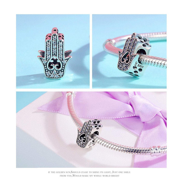 925 Sterling Silver Hamsa Hand Charm Bead for Bracelet Pendant